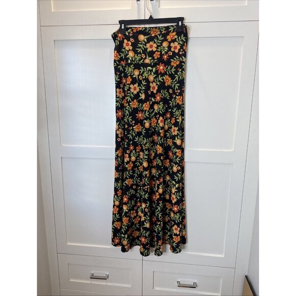 LuLaRoe Small Black Orange Green Floral Slinky Maxi Skirt/Strapless Dress - Picture 6 of 10
